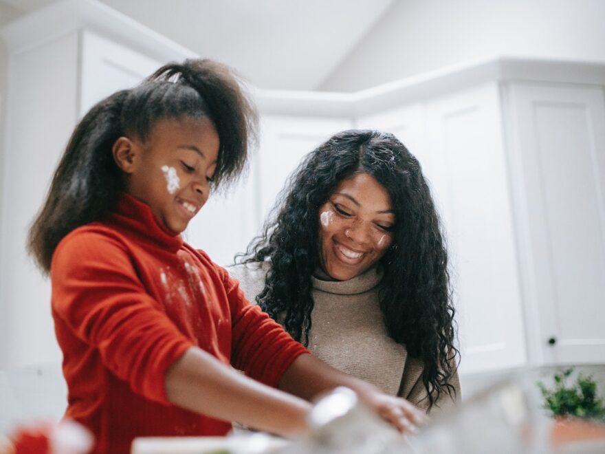 cooking process kid and mom