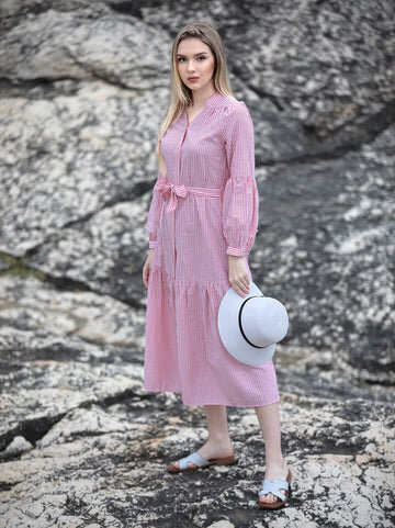 PINKSTRIPEDFLARESHIRTDRESS