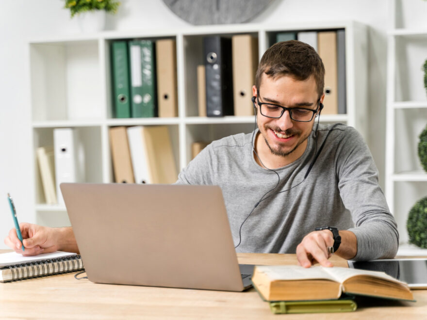 Medical student studying with an online course