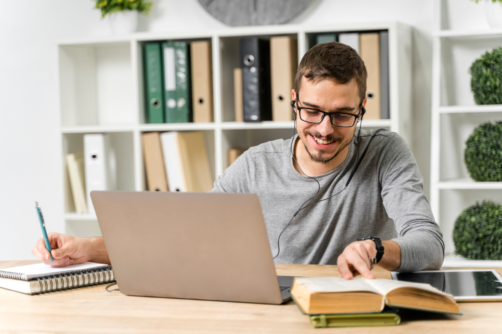 Medical student studying with an online course