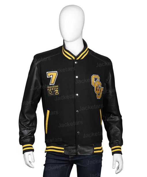 black varsity jacket