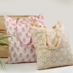 Hand Block Printed Tote Bag: A tote bag featuring intricate hand block print designs in vibrant colors.