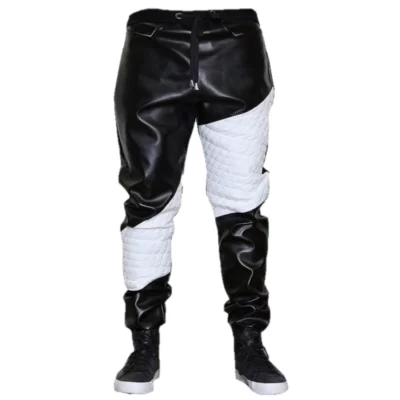 Elegance Redefined Soft Leather Trousers With White Quilted