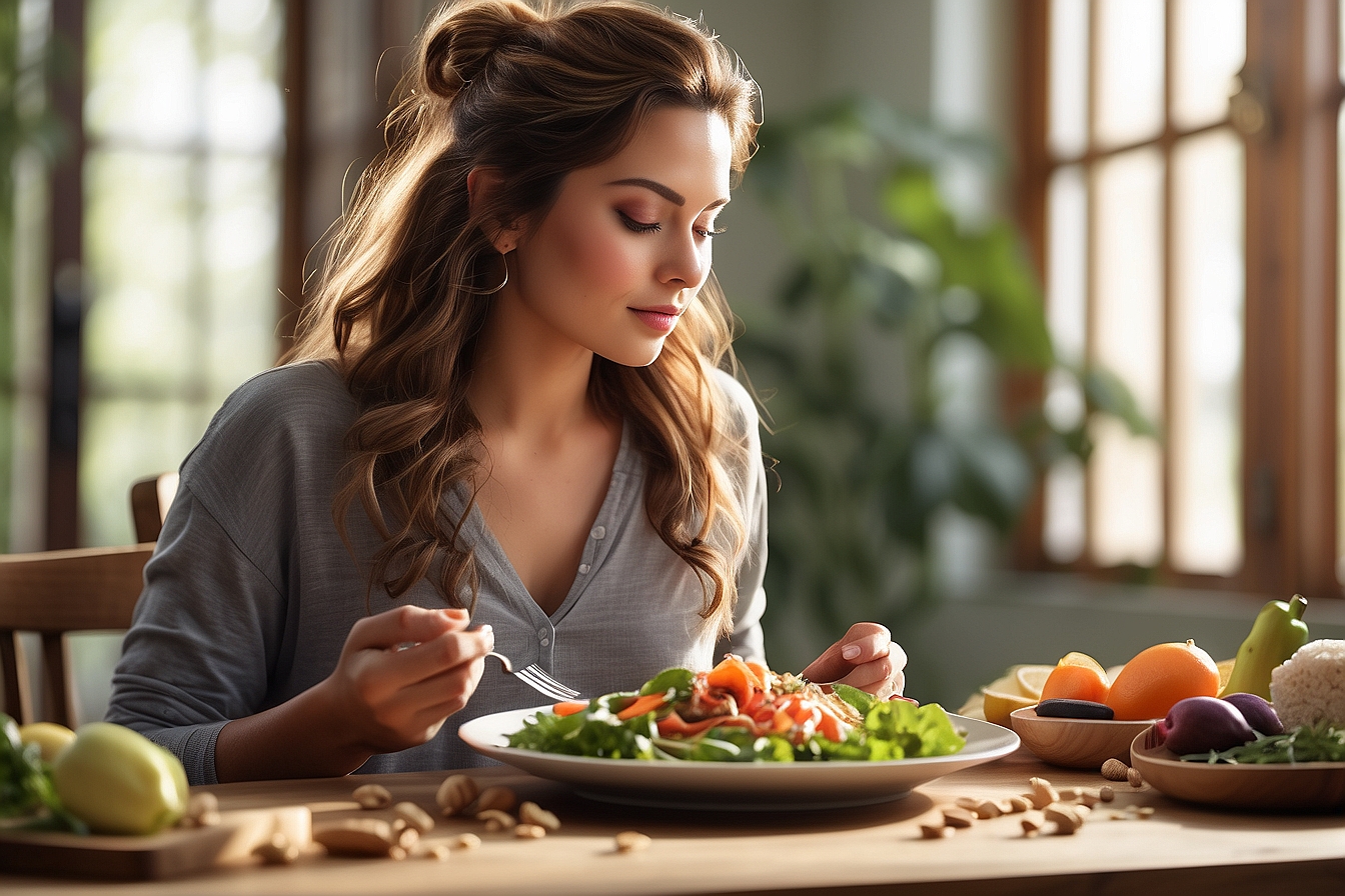 a girl eating healthy food