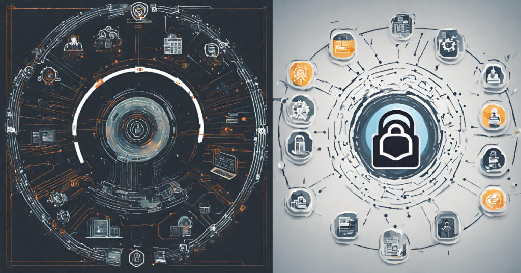 Image depicting a shield surrounded by digital locks and keys, symbolizing cybersecurity resilience and defense.