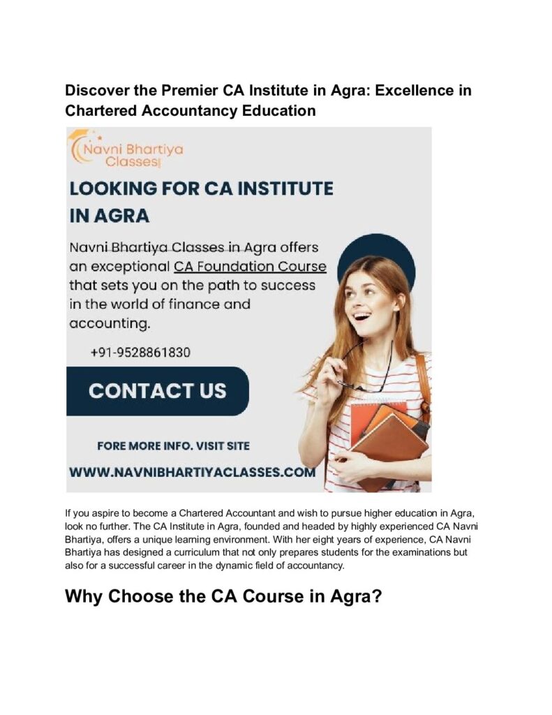 Discover the Premier CA Institute in Agra: Excellence in Chartered Accountancy Education