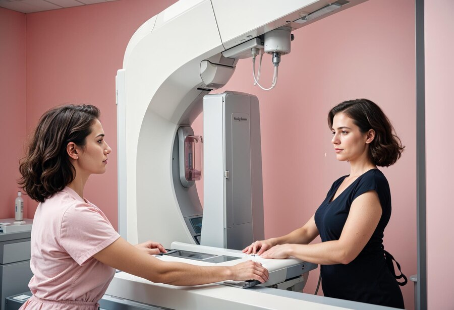 woman-doctor-is-examining-womans-breast-mammogram-machine_