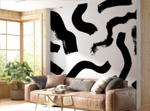 Modern Art Black Brushstrokes Wallpaper