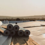 Roofing PVC membrane in rolls placed on the roof of a hall. Rubber membrane ready.